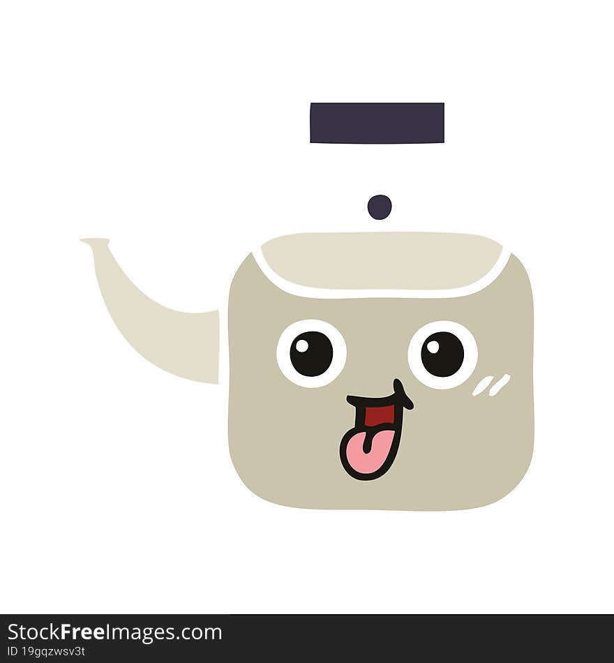 flat color retro cartoon of a kettle