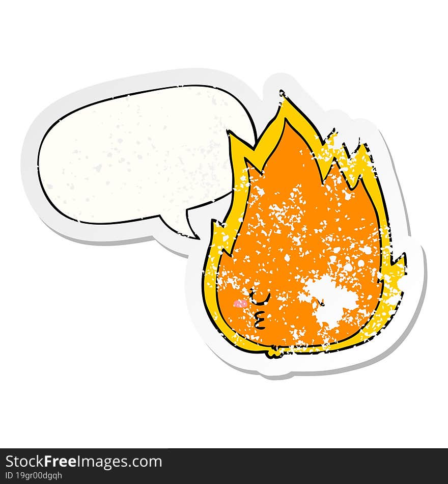 Cute Cartoon Fire And Speech Bubble Distressed Sticker