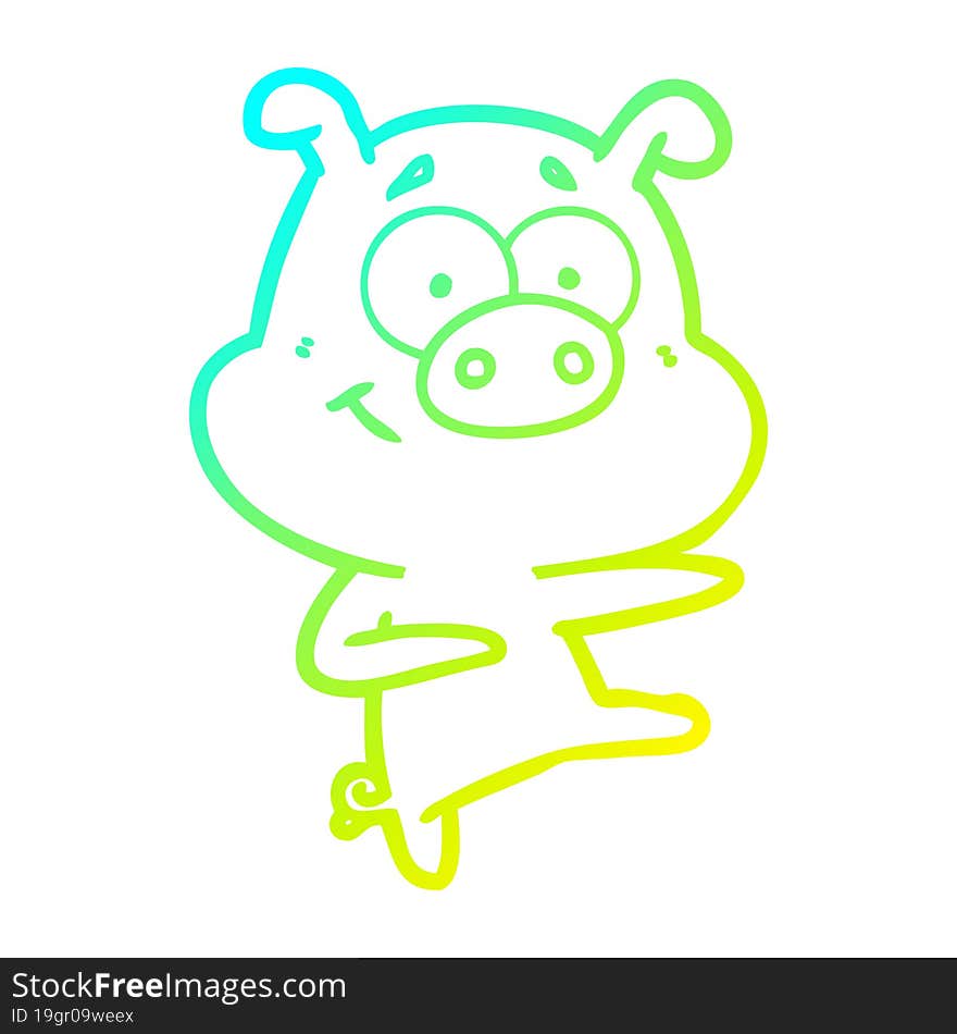 Cold Gradient Line Drawing Cartoon Pig Pointing