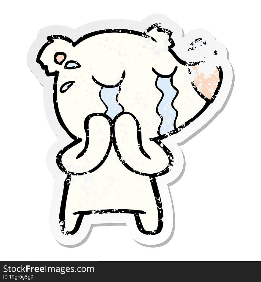 distressed sticker of a cartoon crying polar bear