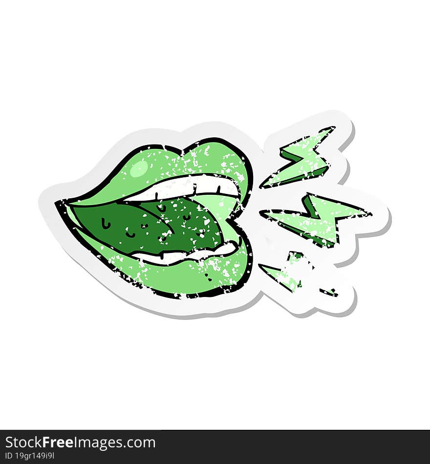 Retro Distressed Sticker Of A Cartoon Smiling Halloween Mouth