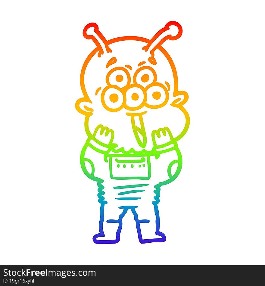 rainbow gradient line drawing of a happy cartoon alien