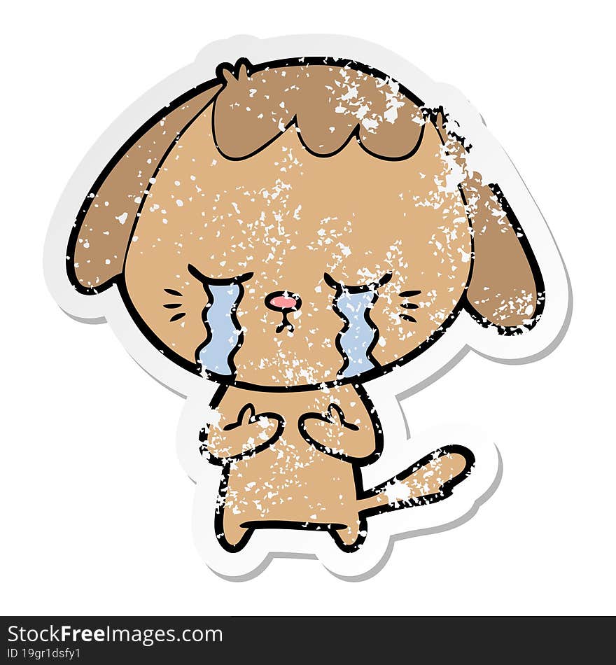 distressed sticker of a cartoon crying dog