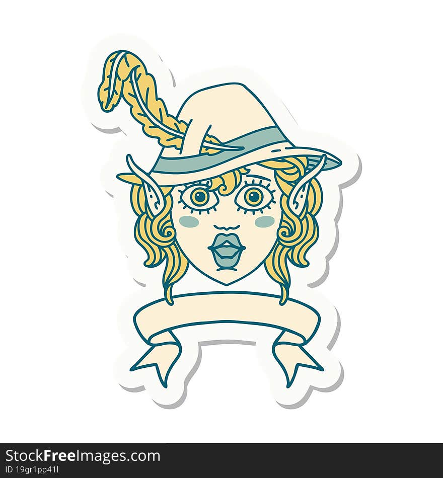 elf bard character face with banner sticker