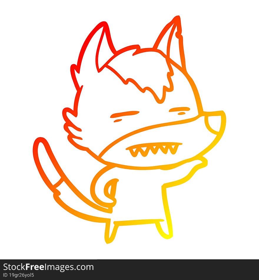 warm gradient line drawing of a cartoon wolf showing teeth