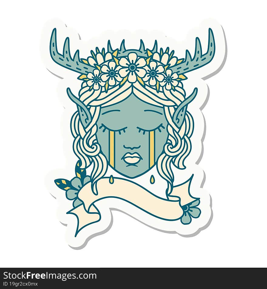 sad elf druid character face sticker