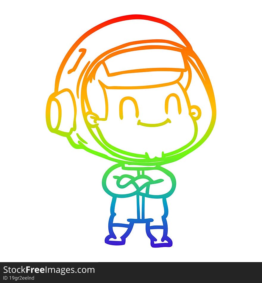 rainbow gradient line drawing happy cartoon astronaut man