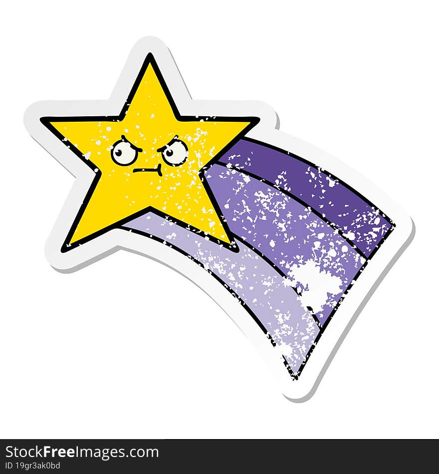 distressed sticker of a cute cartoon shooting rainbow star