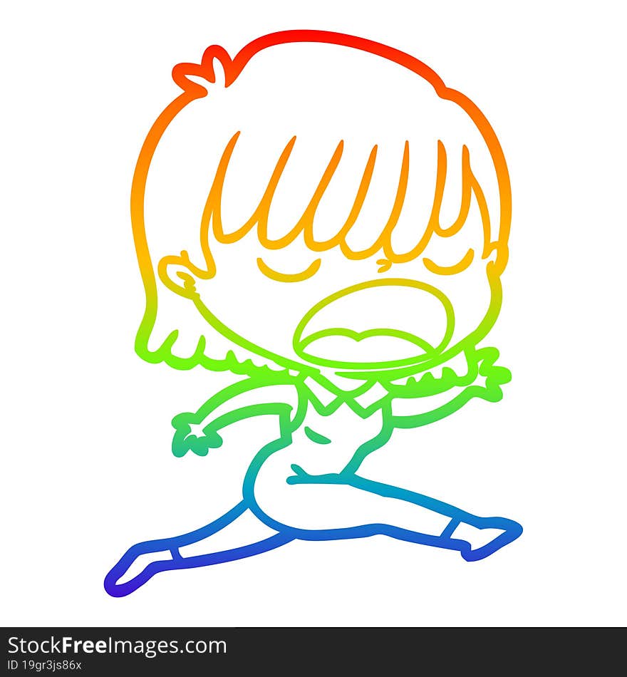 rainbow gradient line drawing cartoon woman talking loudly