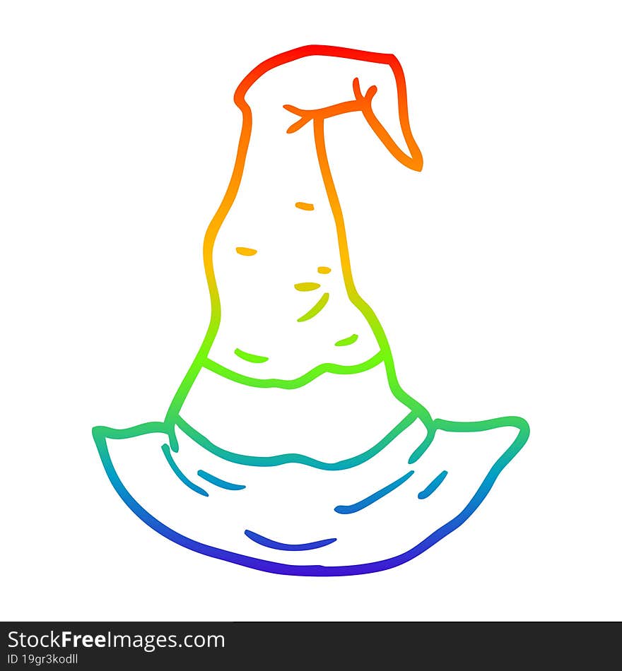 rainbow gradient line drawing cartoon witch hat