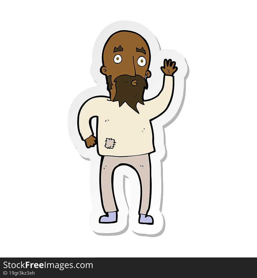 sticker of a cartoon bearded man waving