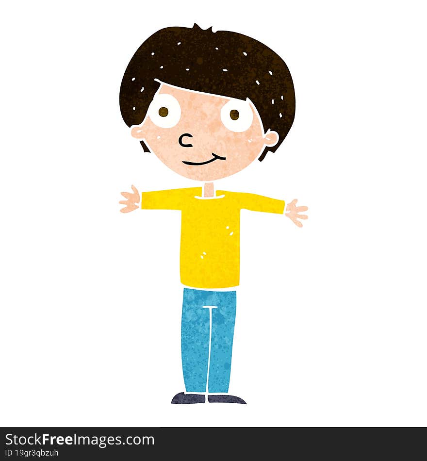 cartoon happy boy with open arms