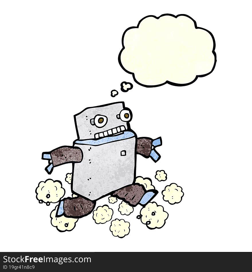 cartoon running robot with thought bubble