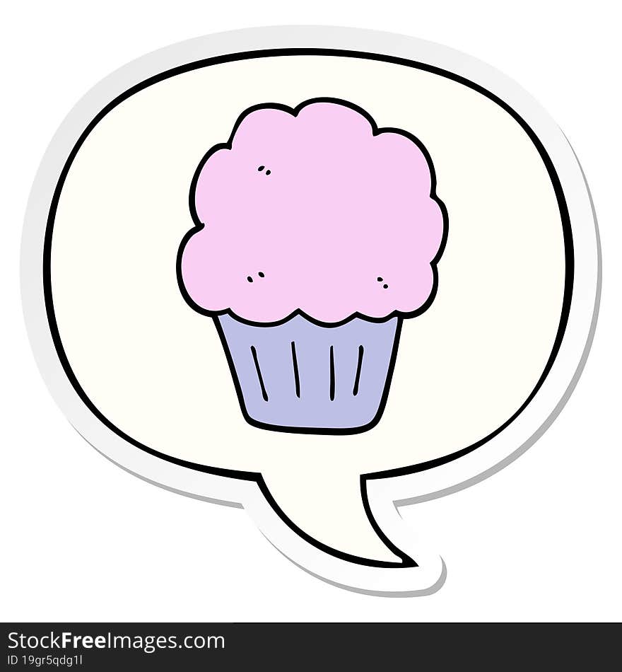 cartoon cupcake with speech bubble sticker. cartoon cupcake with speech bubble sticker