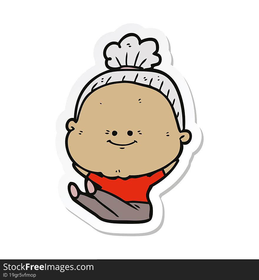 sticker of a cartoon happy old woman