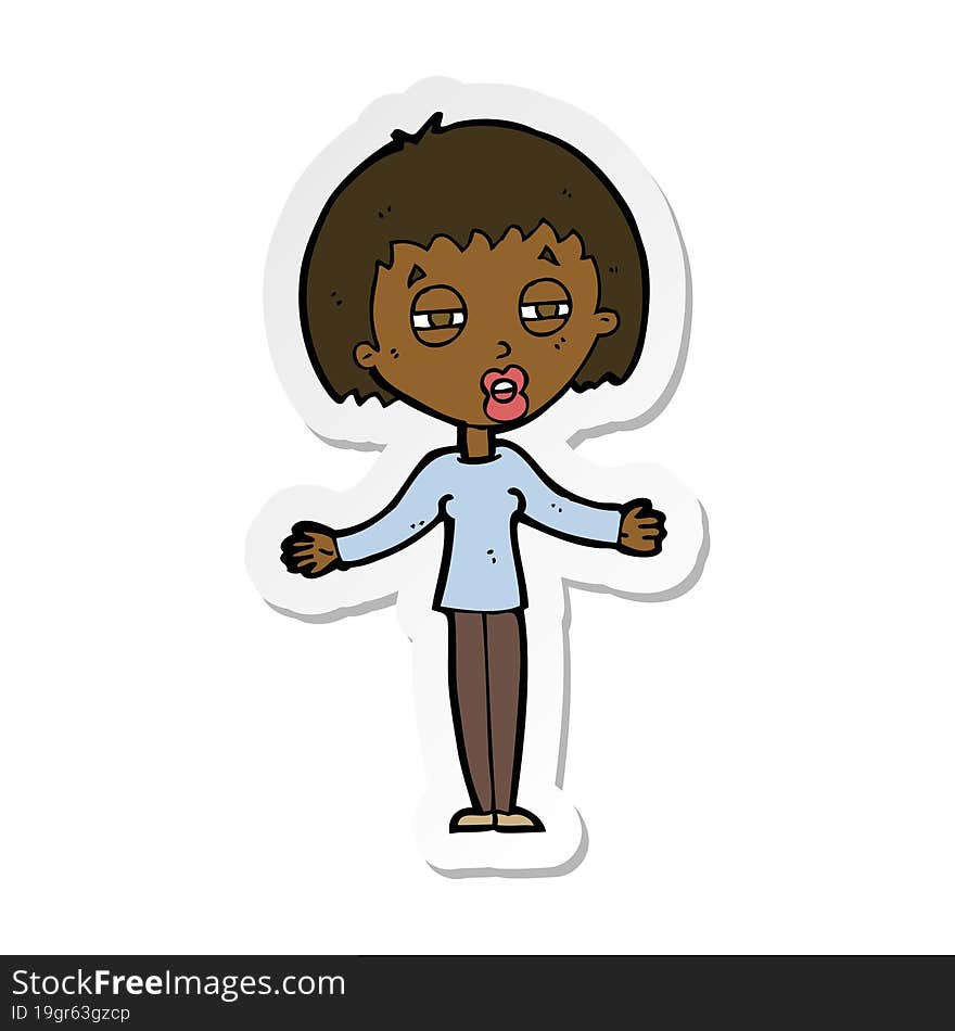 sticker of a cartoon suspicious woman