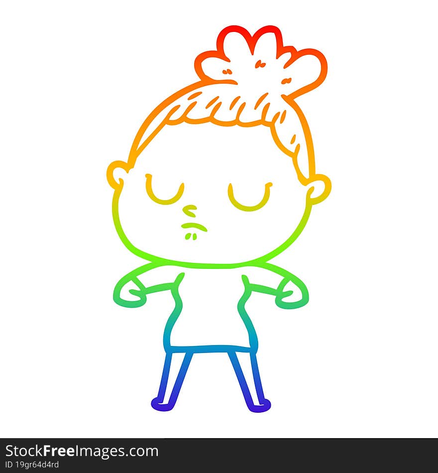 rainbow gradient line drawing of a cartoon calm woman