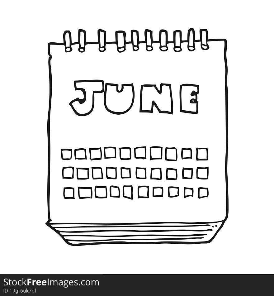 black and white cartoon calendar showing month of