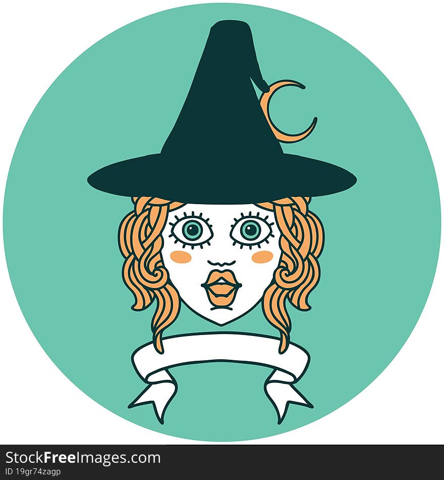 Human Witch Character With Banner Icon