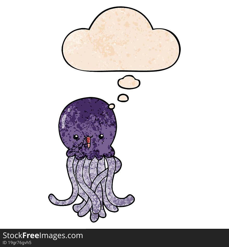 cartoon jellyfish and thought bubble in grunge texture pattern style