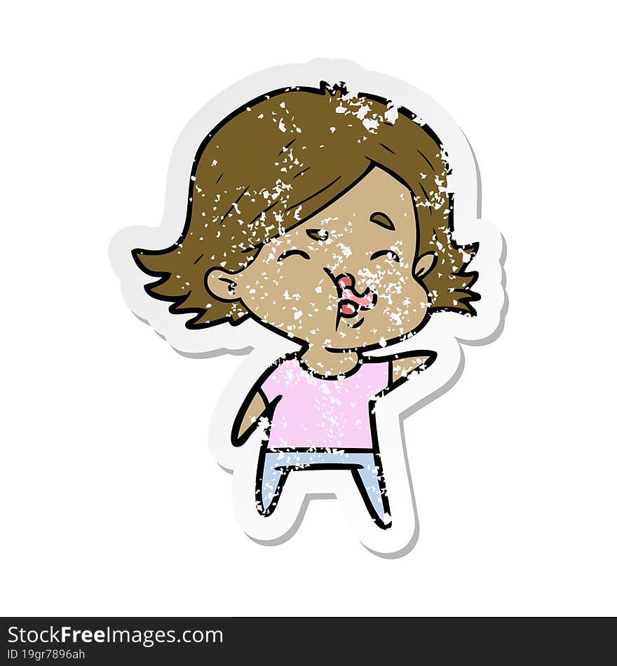 Distressed Sticker Of A Cartoon Girl Pulling Face