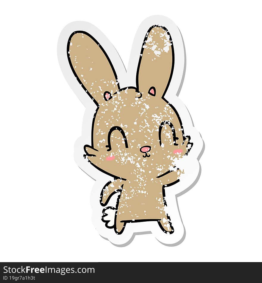 Distressed Sticker Of A Cute Cartoon Rabbit