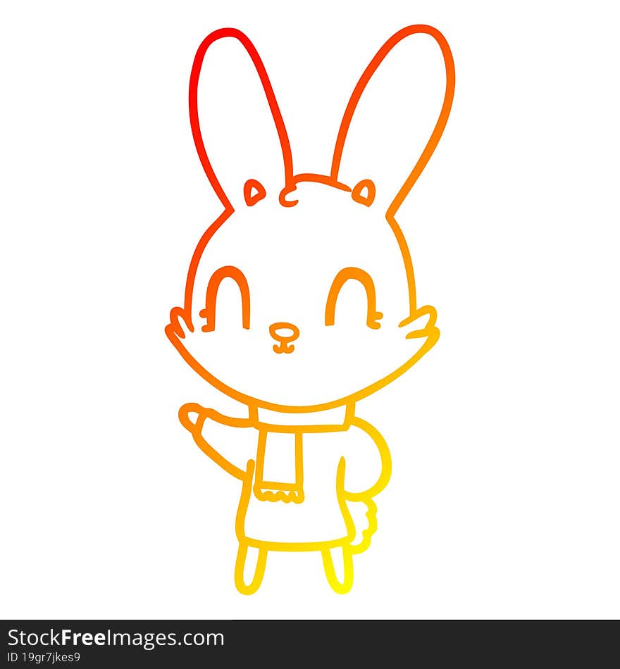 warm gradient line drawing of a cute cartoon rabbit wearing clothes