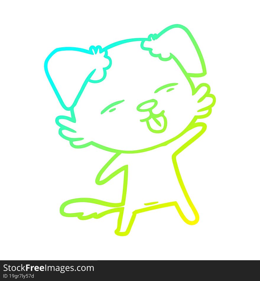 cold gradient line drawing cartoon dog sticking out tongue