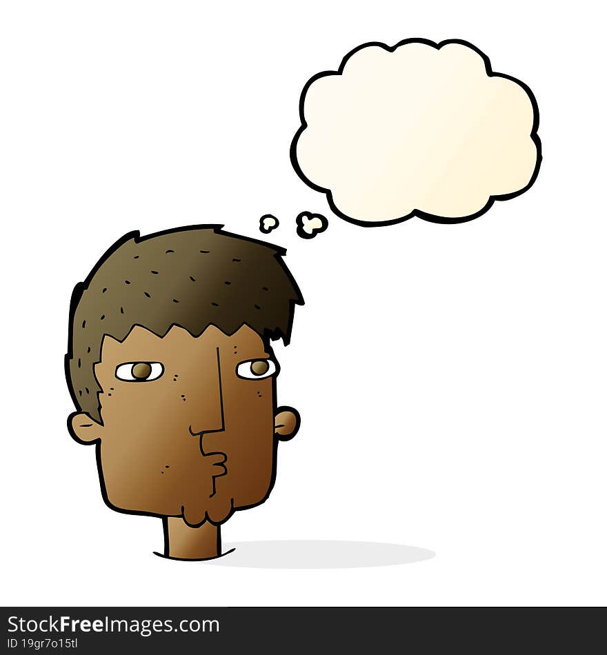 cartoon curious man with thought bubble