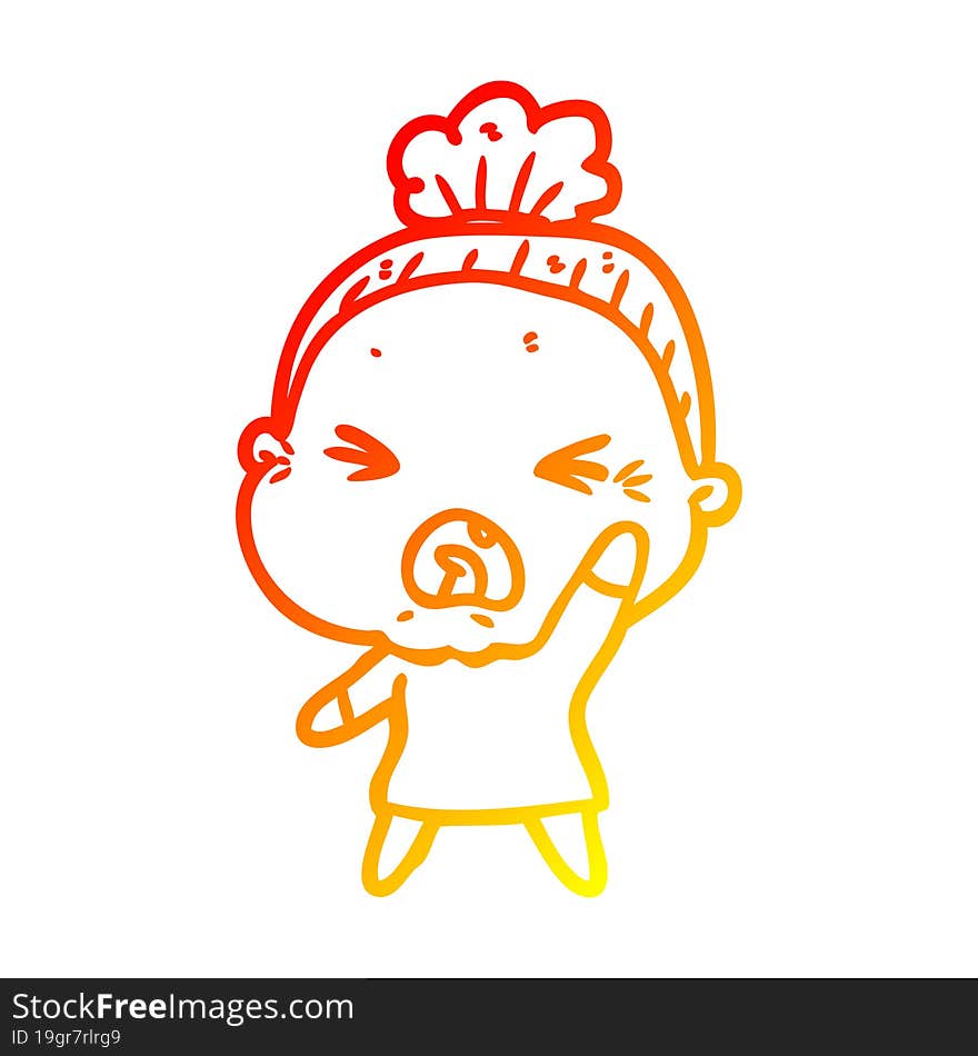 warm gradient line drawing cartoon angry old woman