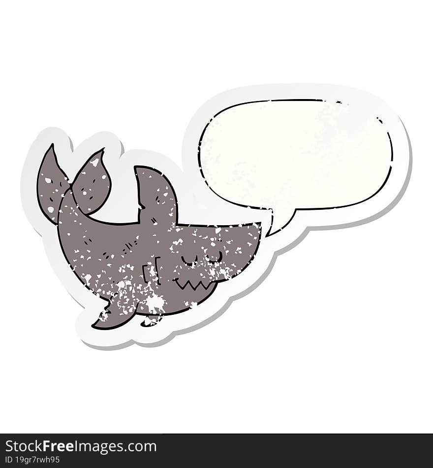 Cartoon Shark And Speech Bubble Distressed Sticker