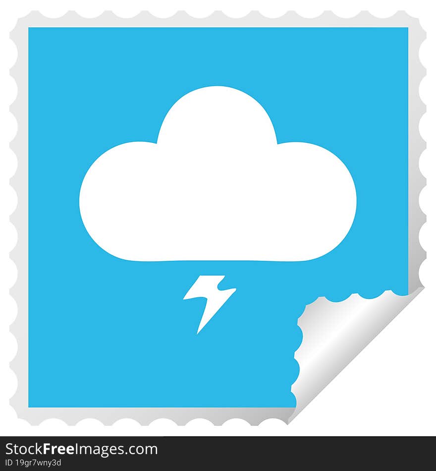 square peeling sticker cartoon of a thunder cloud