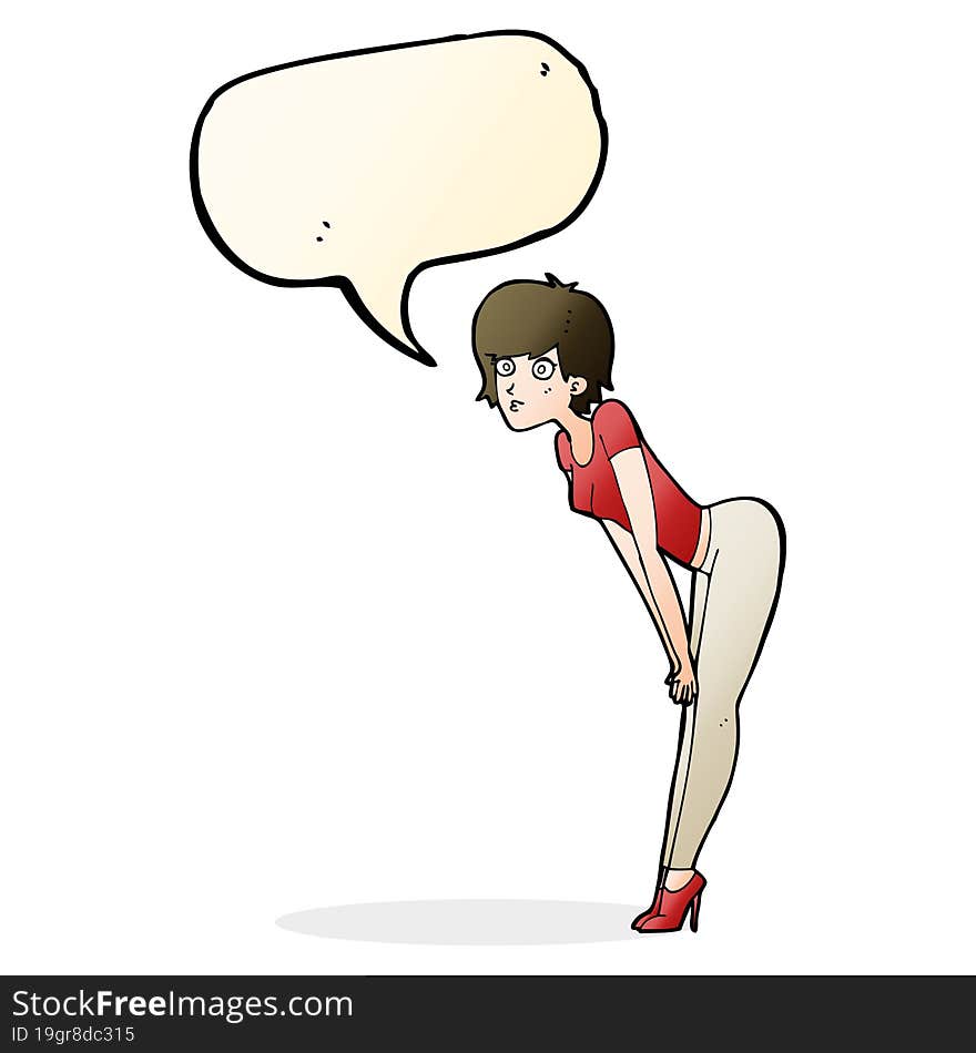 cartoon woman looking at something with speech bubble