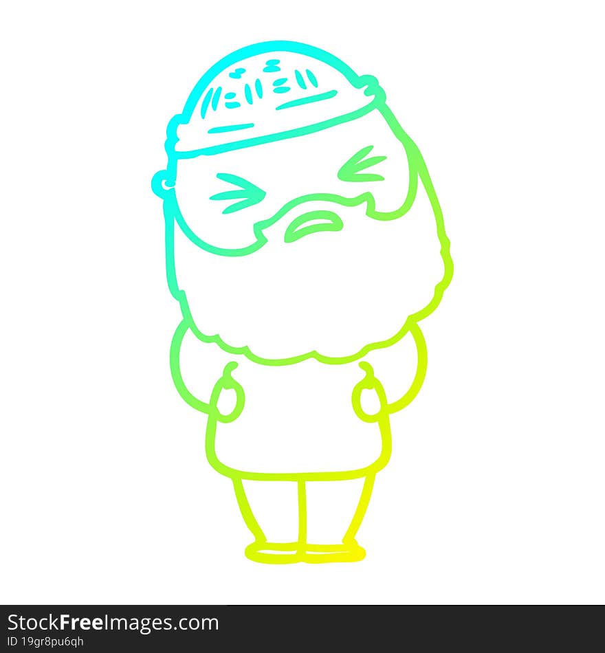 cold gradient line drawing of a cartoon man with beard