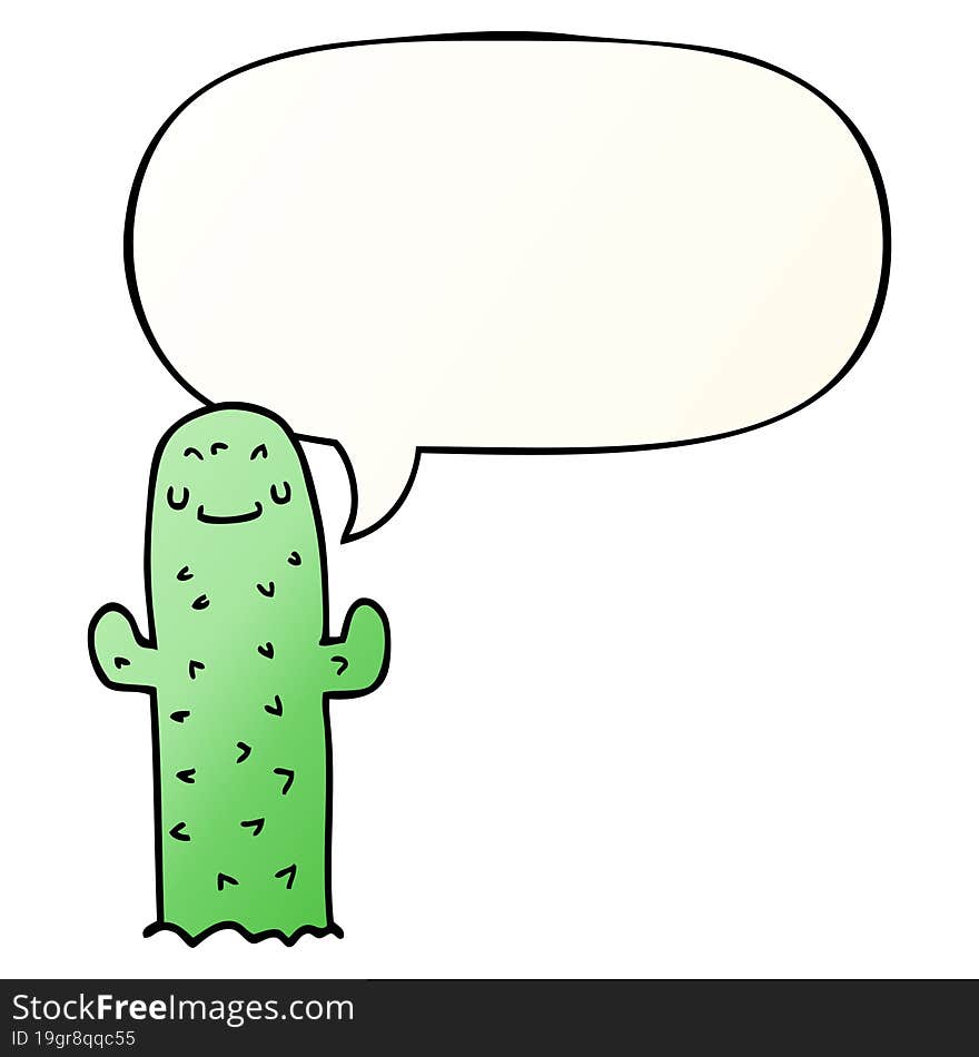 cartoon cactus and speech bubble in smooth gradient style