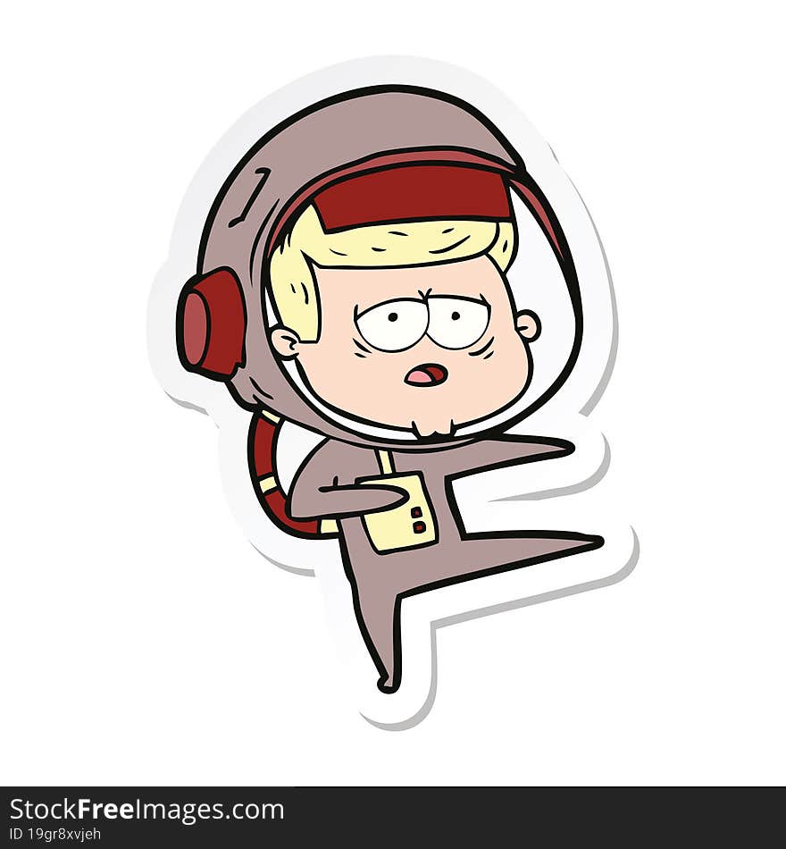 sticker of a cartoon tired astronaut