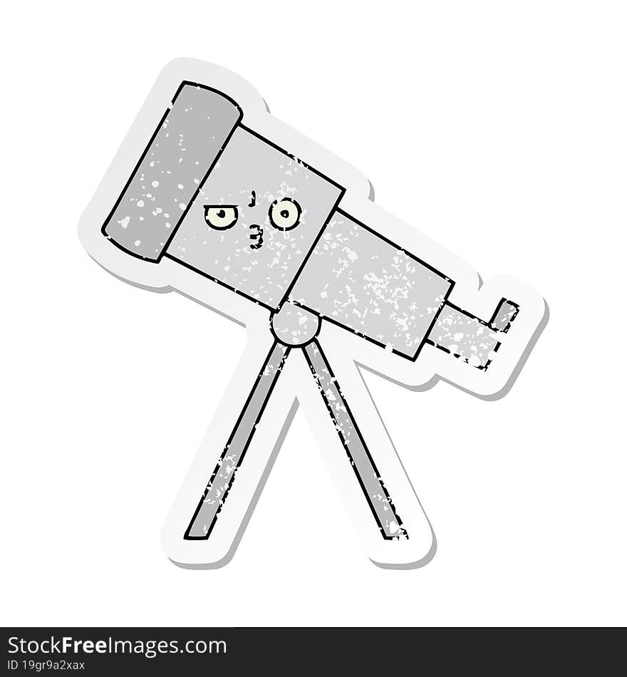 distressed sticker of a cute cartoon telescope