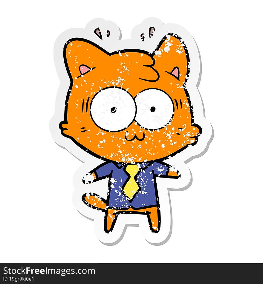 distressed sticker of a cartoon surprised cat