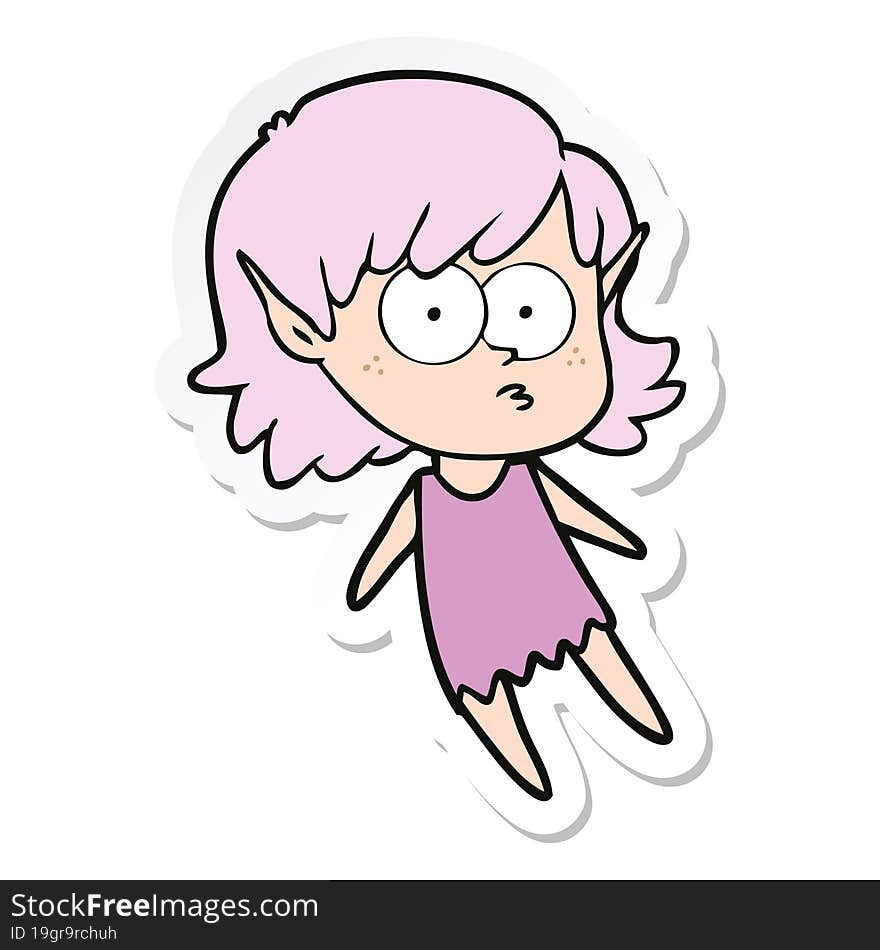 Sticker Of A Cartoon Elf Girl Floating