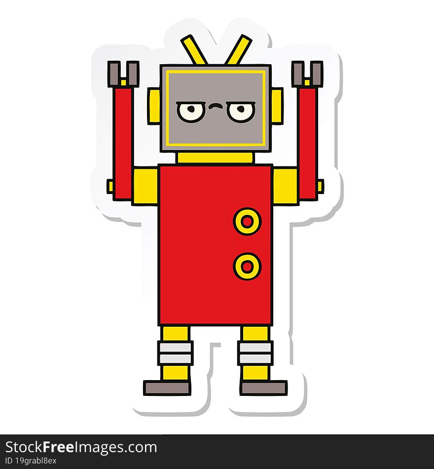 Sticker Of A Cute Cartoon Annoyed Robot