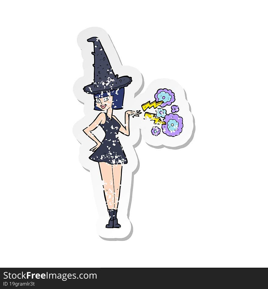 retro distressed sticker of a cartoon halloween witch