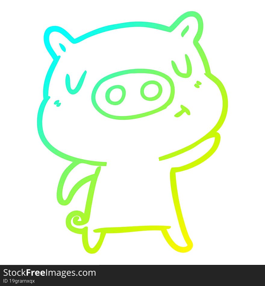 cold gradient line drawing cartoon content pig