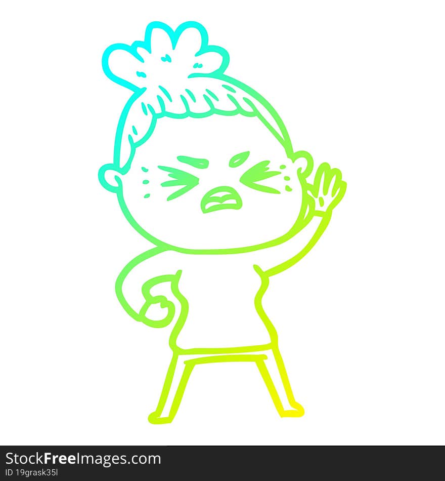 cold gradient line drawing of a cartoon angry woman