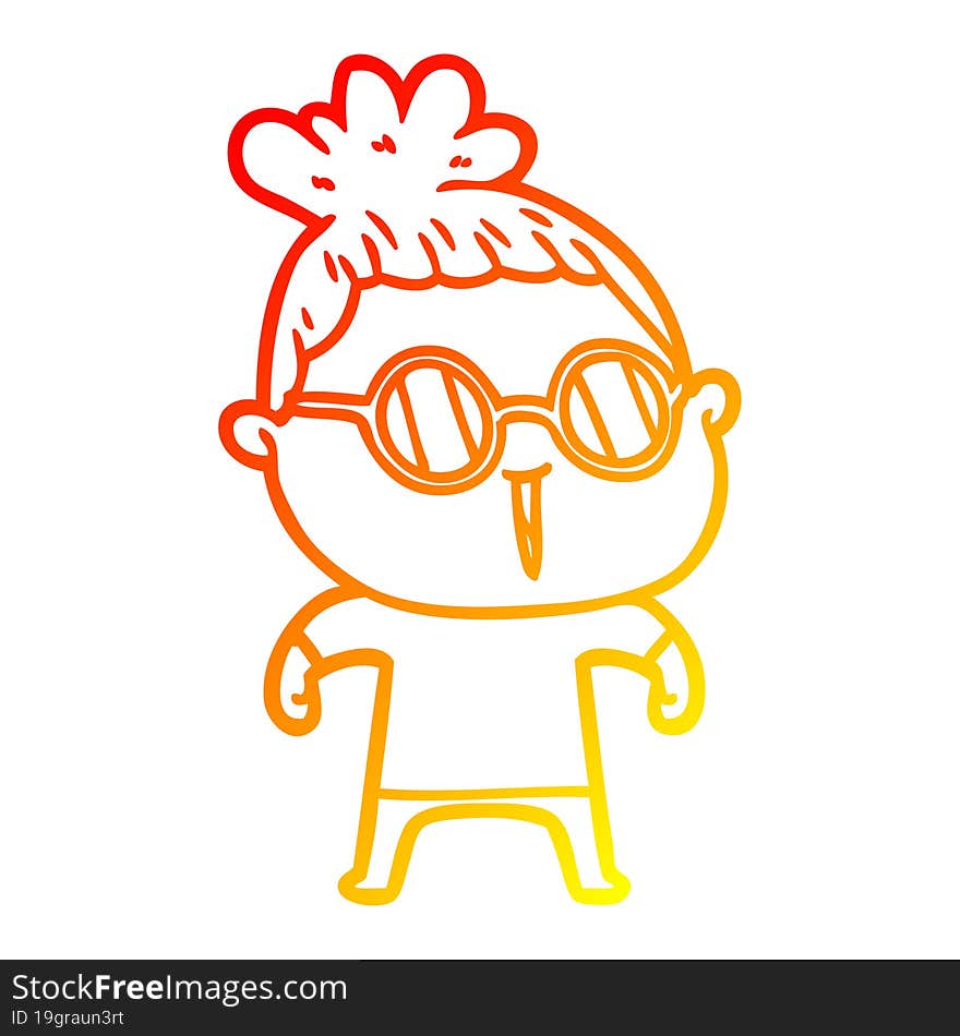 warm gradient line drawing of a cartoon woman wearing spectacles