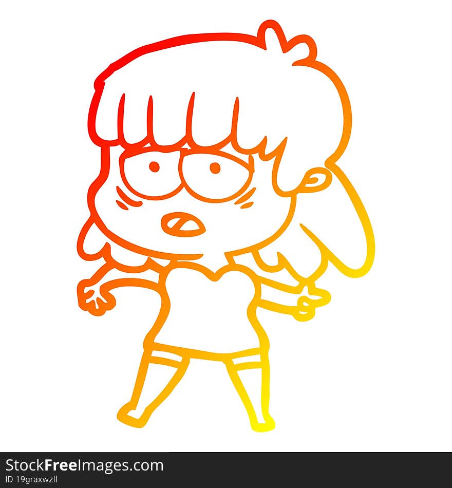 Warm Gradient Line Drawing Cartoon Tired Woman