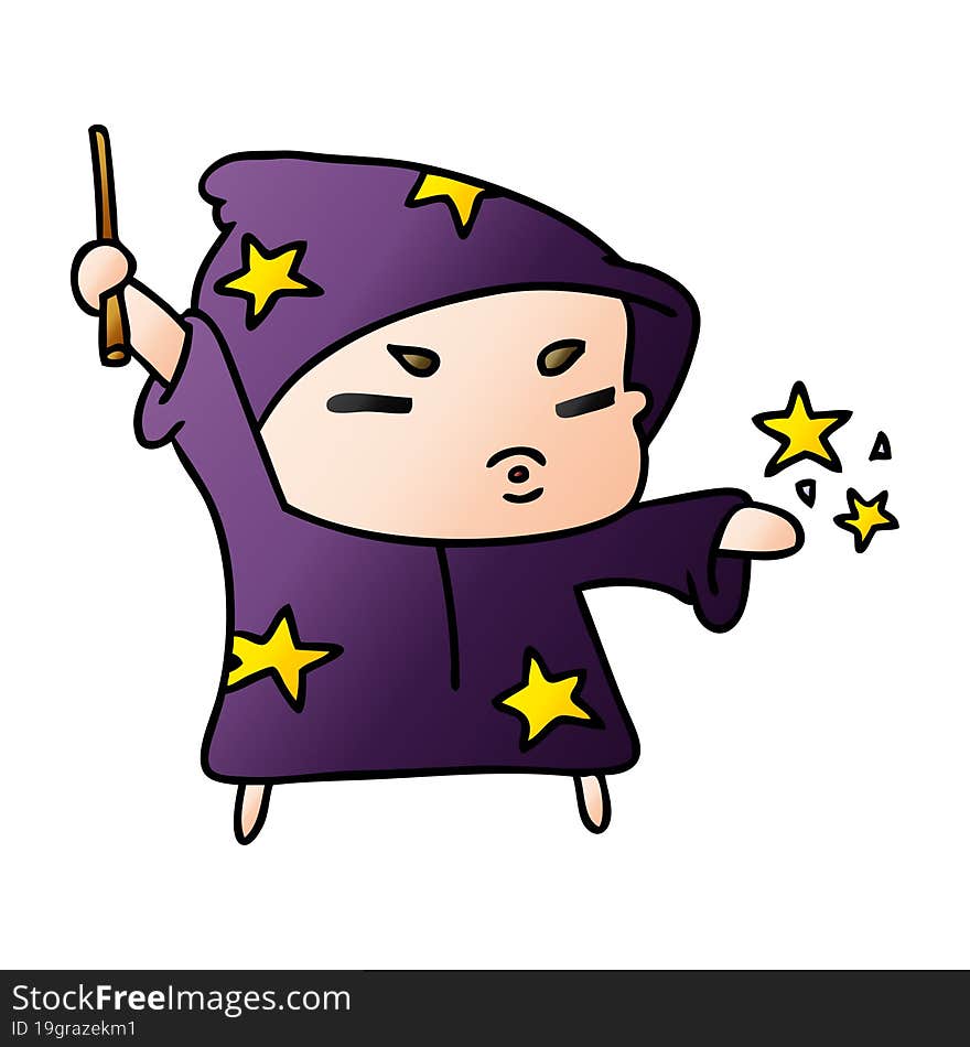 gradient cartoon illustration  cute kawaii wizard child. gradient cartoon illustration  cute kawaii wizard child