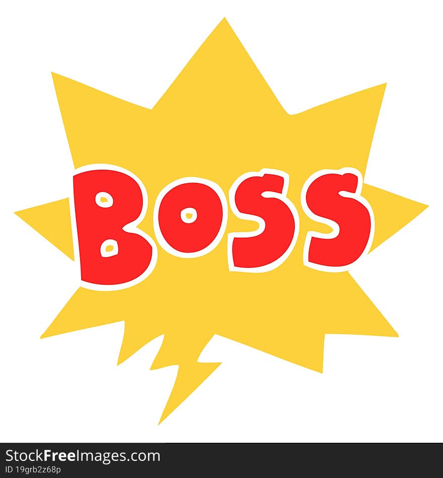 cartoon word boss and speech bubble in retro style