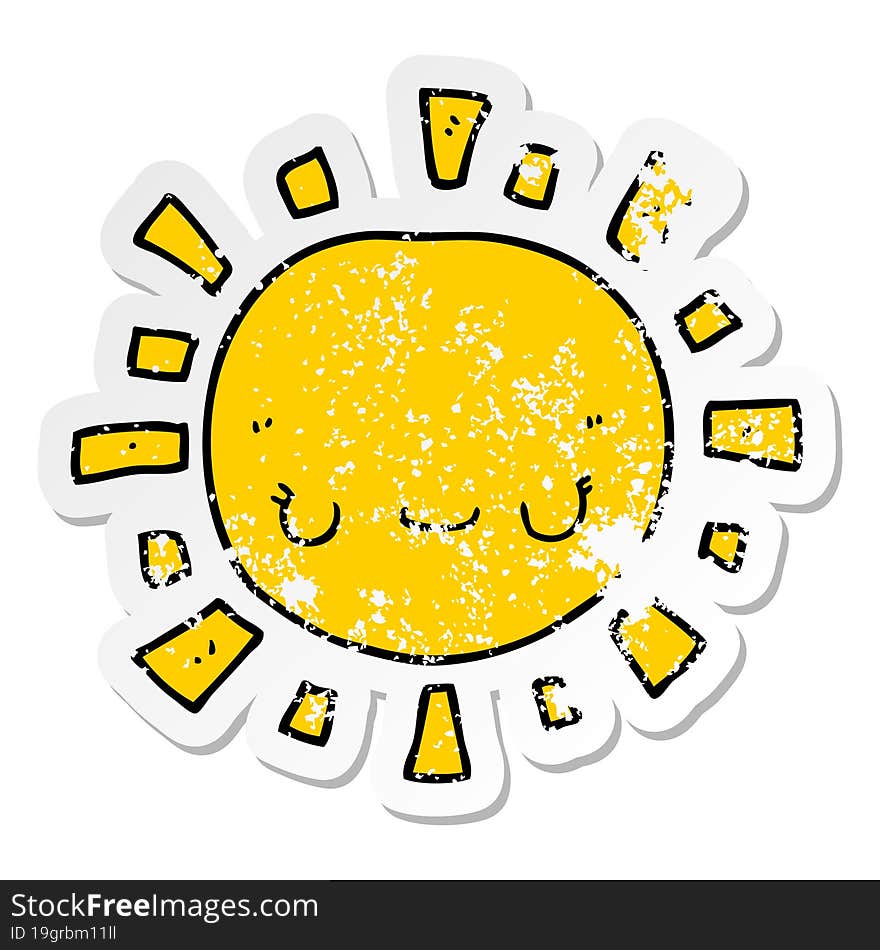 distressed sticker of a cartoon sun