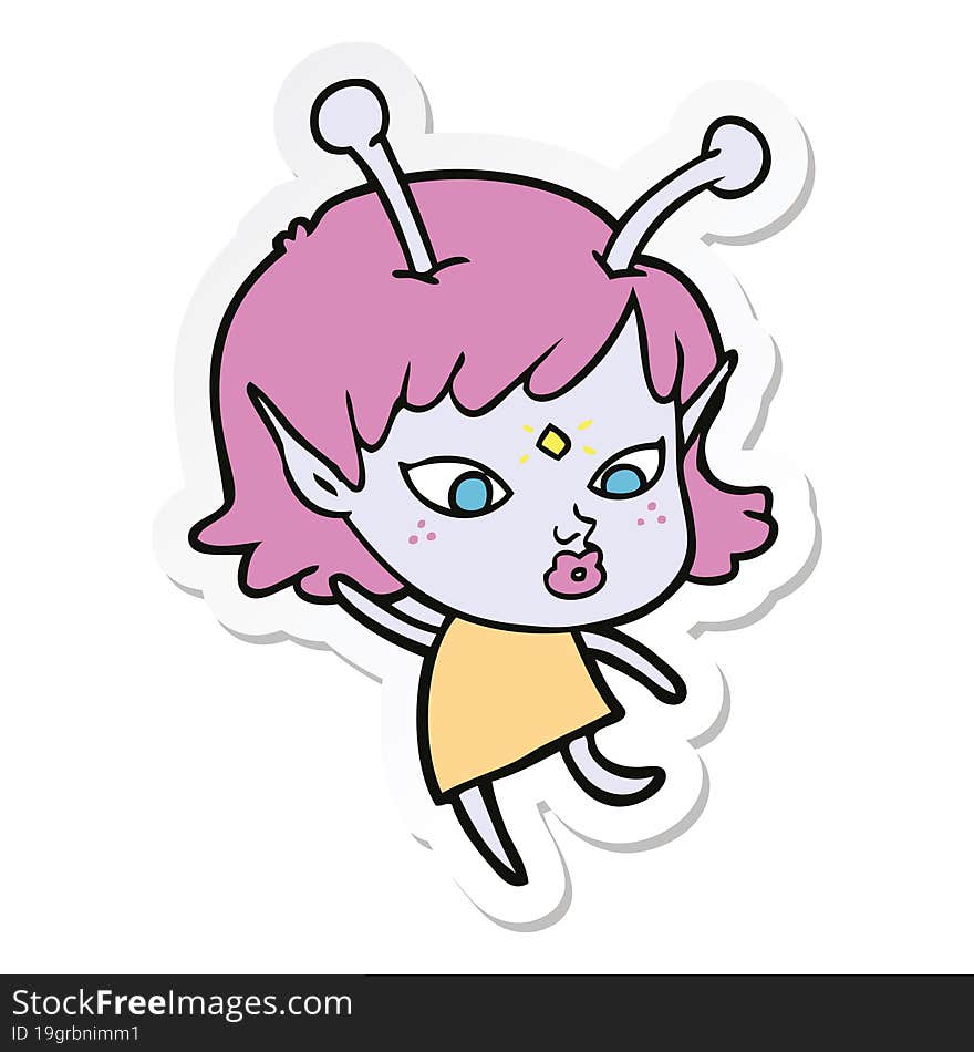 sticker of a pretty cartoon alien girl dancing