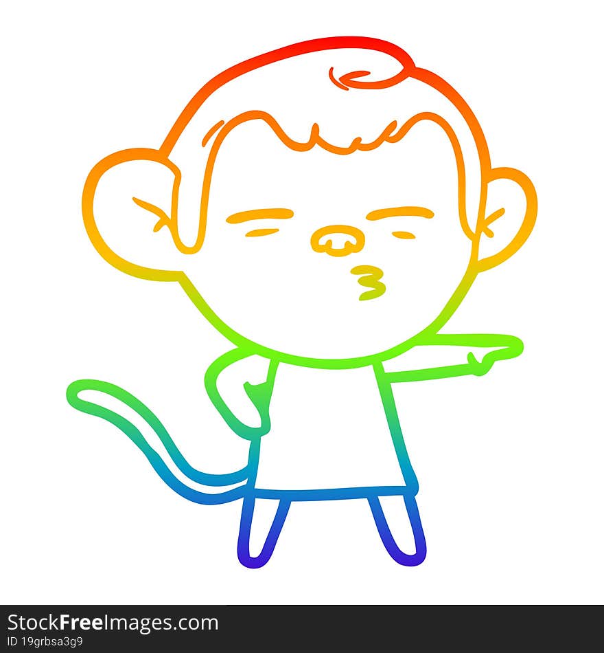 rainbow gradient line drawing cartoon suspicious monkey